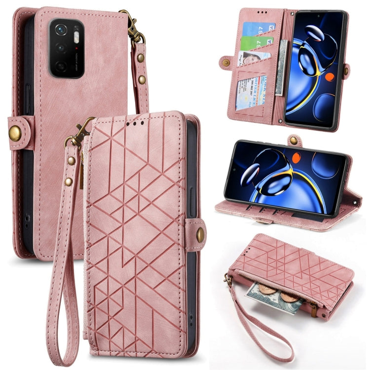 Portafoglio con cerniera geometrica Portafoglio in pelle con fibbia laterale, For Xiaomi Redmi Note 11SE, For Xiaomi Redmi 10A, For Xiaomi Redmi 10C, For Xiaomi Redmi K50