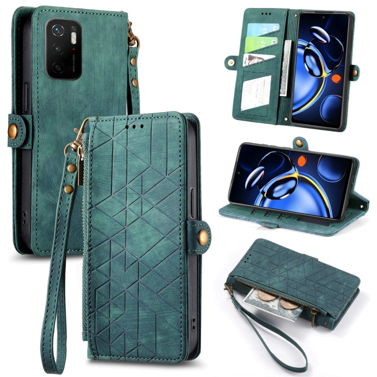 Portafoglio con cerniera geometrica Portafoglio in pelle con fibbia laterale, For Xiaomi Redmi Note 11SE, For Xiaomi Redmi 10A, For Xiaomi Redmi 10C, For Xiaomi Redmi K50