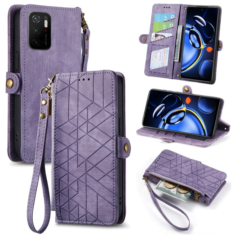Portafoglio con cerniera geometrica Portafoglio in pelle con fibbia laterale, For Xiaomi Redmi Note 11SE, For Xiaomi Redmi 10A, For Xiaomi Redmi 10C, For Xiaomi Redmi K50
