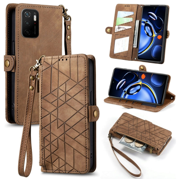 Portafoglio con cerniera geometrica Portafoglio in pelle con fibbia laterale, For Xiaomi Redmi Note 11SE, For Xiaomi Redmi 10A, For Xiaomi Redmi 10C, For Xiaomi Redmi K50