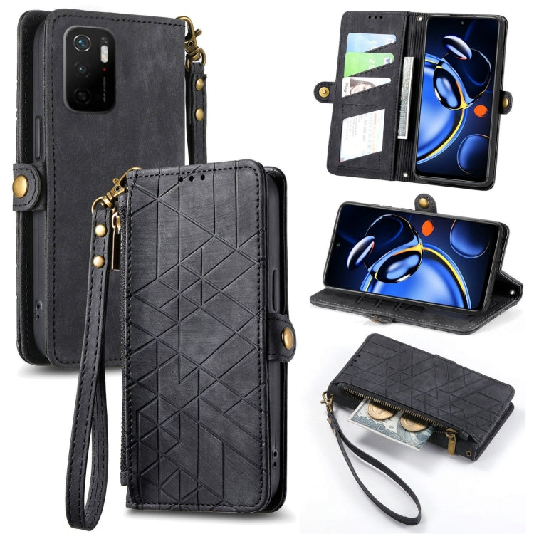 Portafoglio con cerniera geometrica Portafoglio in pelle con fibbia laterale, For Xiaomi Redmi Note 11SE, For Xiaomi Redmi 10A, For Xiaomi Redmi 10C, For Xiaomi Redmi K50