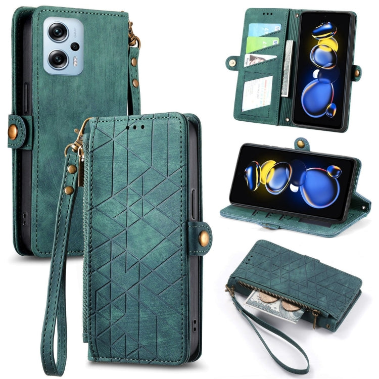 Portafoglio con cerniera geometrica Portafoglio in pelle con fibbia laterale, For Xiaomi Redmi Note 12 5G, For Xiaomi Redmi 12C, For Xiaomi Redmi A1, For Xiaomi Redmi Note 11T Pro