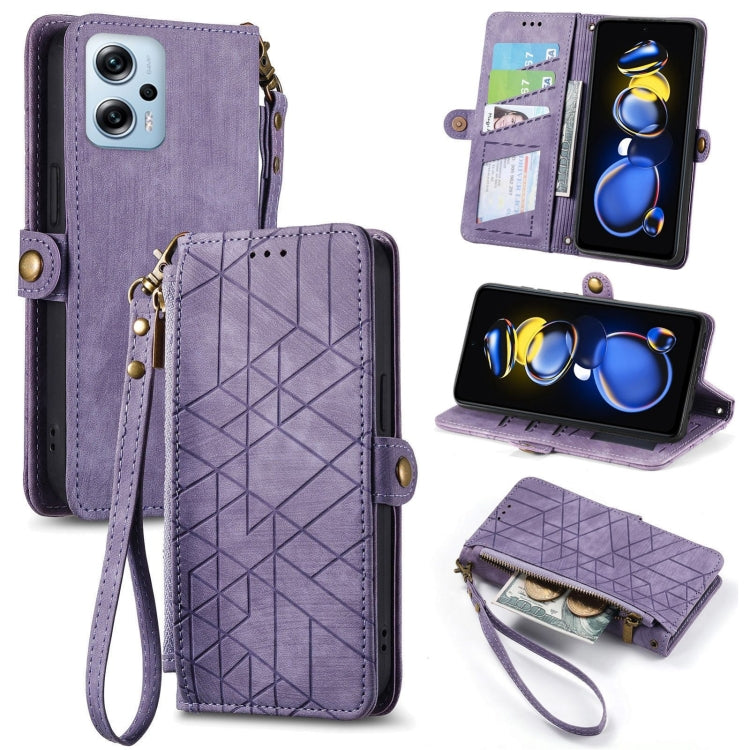Portafoglio con cerniera geometrica Portafoglio in pelle con fibbia laterale, For Xiaomi Redmi Note 12 5G, For Xiaomi Redmi 12C, For Xiaomi Redmi A1, For Xiaomi Redmi Note 11T Pro