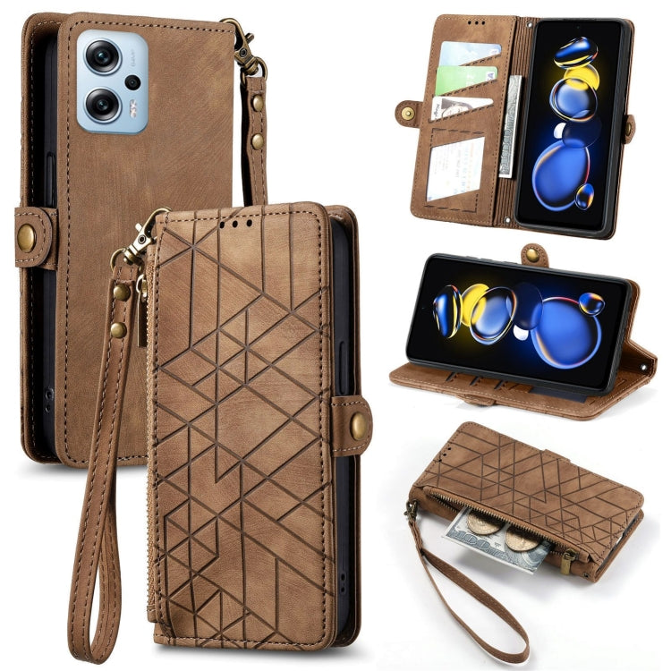 Portafoglio con cerniera geometrica Portafoglio in pelle con fibbia laterale, For Xiaomi Redmi Note 12 5G, For Xiaomi Redmi 12C, For Xiaomi Redmi A1, For Xiaomi Redmi Note 11T Pro