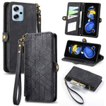 Portafoglio con cerniera geometrica Portafoglio in pelle con fibbia laterale, For Xiaomi Redmi Note 12 5G, For Xiaomi Redmi 12C, For Xiaomi Redmi A1, For Xiaomi Redmi Note 11T Pro