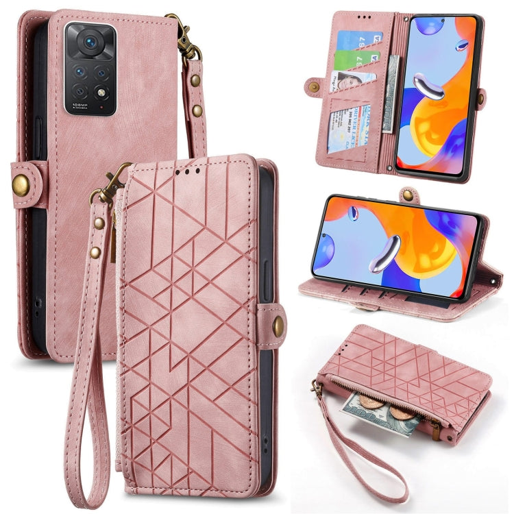Portafoglio con cerniera geometrica Portafoglio in pelle con fibbia laterale, For Redmi Note 11 Pro 4G, For Xiaomi Redmi 10, For Xiaomi Redmi Note 10 5G, For Xiaomi Redmi Note 10 4G