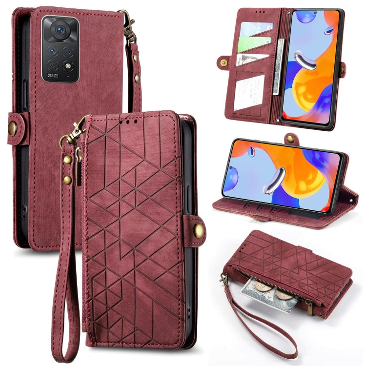 Portafoglio con cerniera geometrica Portafoglio in pelle con fibbia laterale, For Redmi Note 11 Pro 4G, For Xiaomi Redmi 10, For Xiaomi Redmi Note 10 5G, For Xiaomi Redmi Note 10 4G
