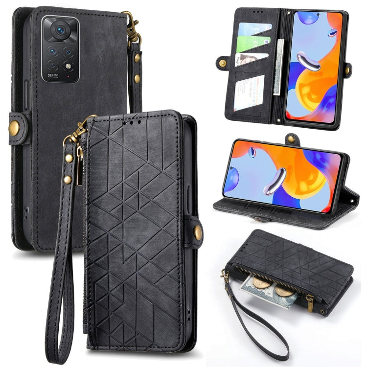 Portafoglio con cerniera geometrica Portafoglio in pelle con fibbia laterale, For Redmi Note 11 Pro 4G, For Xiaomi Redmi 10, For Xiaomi Redmi Note 10 5G, For Xiaomi Redmi Note 10 4G