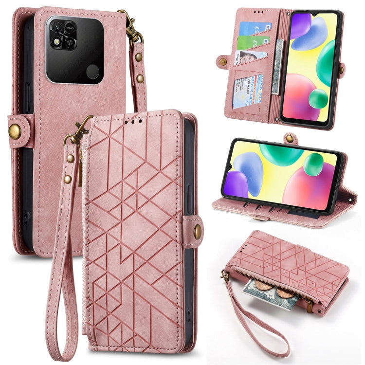 Portafoglio con cerniera geometrica Portafoglio in pelle con fibbia laterale, For Xiaomi Redmi Note 11SE, For Xiaomi Redmi 10A, For Xiaomi Redmi 10C, For Xiaomi Redmi K50