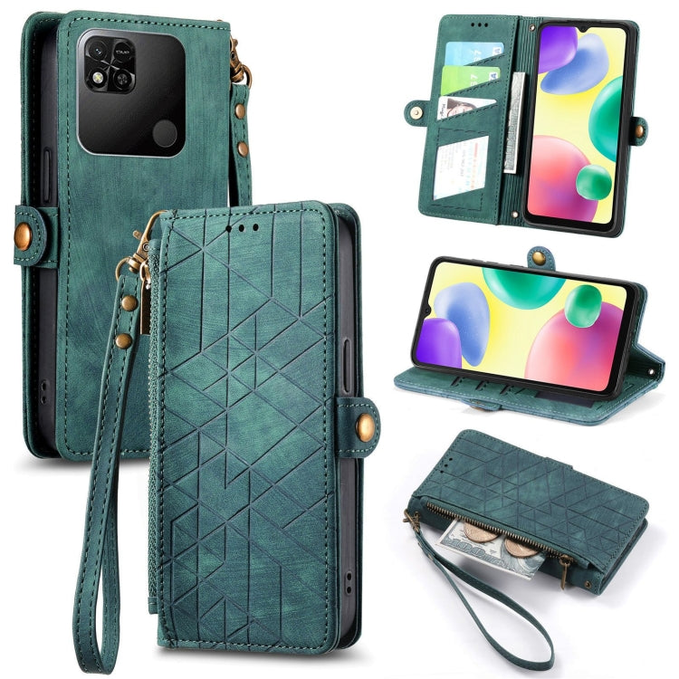 Portafoglio con cerniera geometrica Portafoglio in pelle con fibbia laterale, For Xiaomi Redmi Note 11SE, For Xiaomi Redmi 10A, For Xiaomi Redmi 10C, For Xiaomi Redmi K50