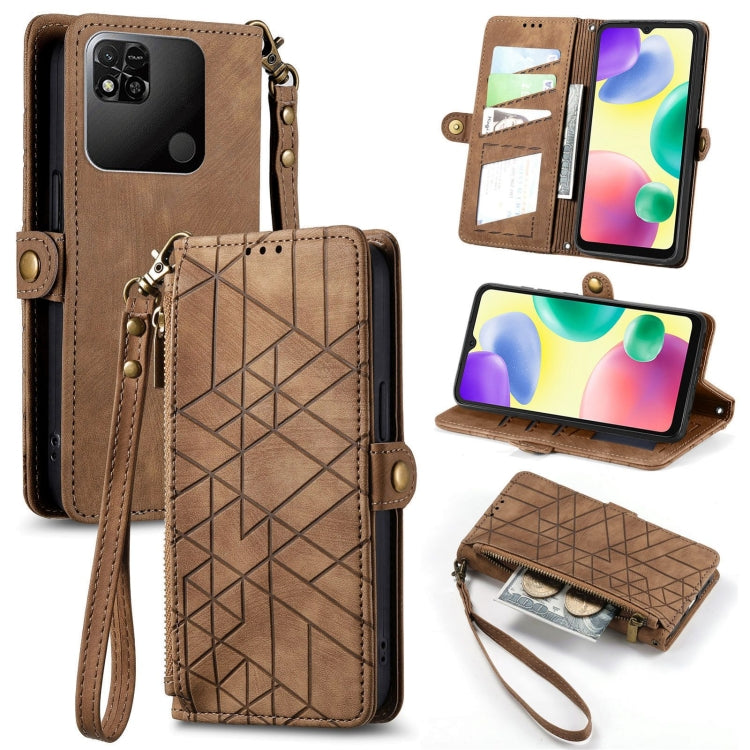 Portafoglio con cerniera geometrica Portafoglio in pelle con fibbia laterale, For Xiaomi Redmi Note 11SE, For Xiaomi Redmi 10A, For Xiaomi Redmi 10C, For Xiaomi Redmi K50
