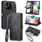 Portafoglio con cerniera geometrica Portafoglio in pelle con fibbia laterale, For Xiaomi Redmi Note 11SE, For Xiaomi Redmi 10A, For Xiaomi Redmi 10C, For Xiaomi Redmi K50