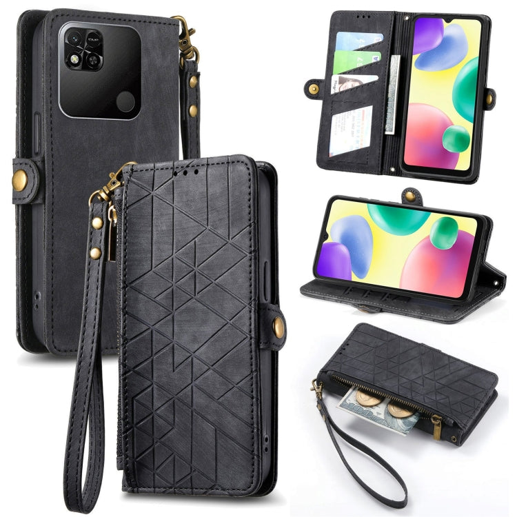 Portafoglio con cerniera geometrica Portafoglio in pelle con fibbia laterale, For Xiaomi Redmi Note 11SE, For Xiaomi Redmi 10A, For Xiaomi Redmi 10C, For Xiaomi Redmi K50