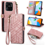 Portafoglio con cerniera geometrica Portafoglio in pelle con fibbia laterale, For Xiaomi Redmi Note 11SE, For Xiaomi Redmi 10A, For Xiaomi Redmi 10C, For Xiaomi Redmi K50