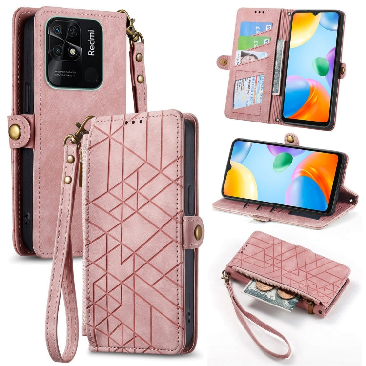 Portafoglio con cerniera geometrica Portafoglio in pelle con fibbia laterale, For Xiaomi Redmi Note 11SE, For Xiaomi Redmi 10A, For Xiaomi Redmi 10C, For Xiaomi Redmi K50