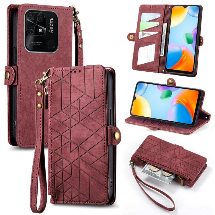 Portafoglio con cerniera geometrica Portafoglio in pelle con fibbia laterale, For Xiaomi Redmi Note 11SE, For Xiaomi Redmi 10A, For Xiaomi Redmi 10C, For Xiaomi Redmi K50
