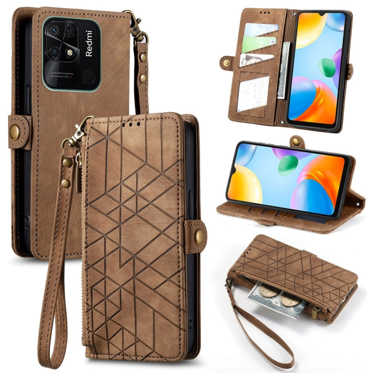Portafoglio con cerniera geometrica Portafoglio in pelle con fibbia laterale, For Xiaomi Redmi Note 11SE, For Xiaomi Redmi 10A, For Xiaomi Redmi 10C, For Xiaomi Redmi K50