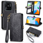Portafoglio con cerniera geometrica Portafoglio in pelle con fibbia laterale, For Xiaomi Redmi Note 11SE, For Xiaomi Redmi 10A, For Xiaomi Redmi 10C, For Xiaomi Redmi K50