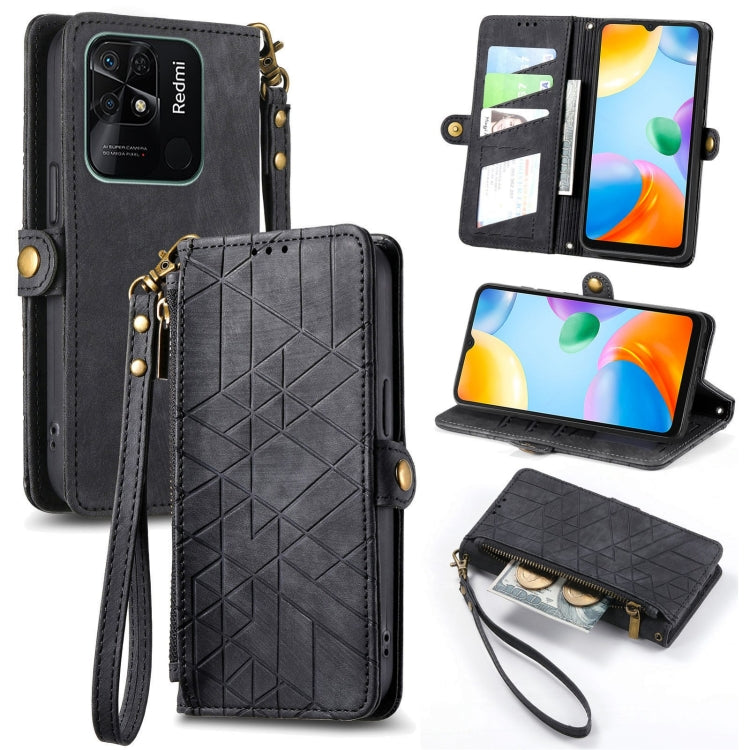 Portafoglio con cerniera geometrica Portafoglio in pelle con fibbia laterale, For Xiaomi Redmi Note 11SE, For Xiaomi Redmi 10A, For Xiaomi Redmi 10C, For Xiaomi Redmi K50