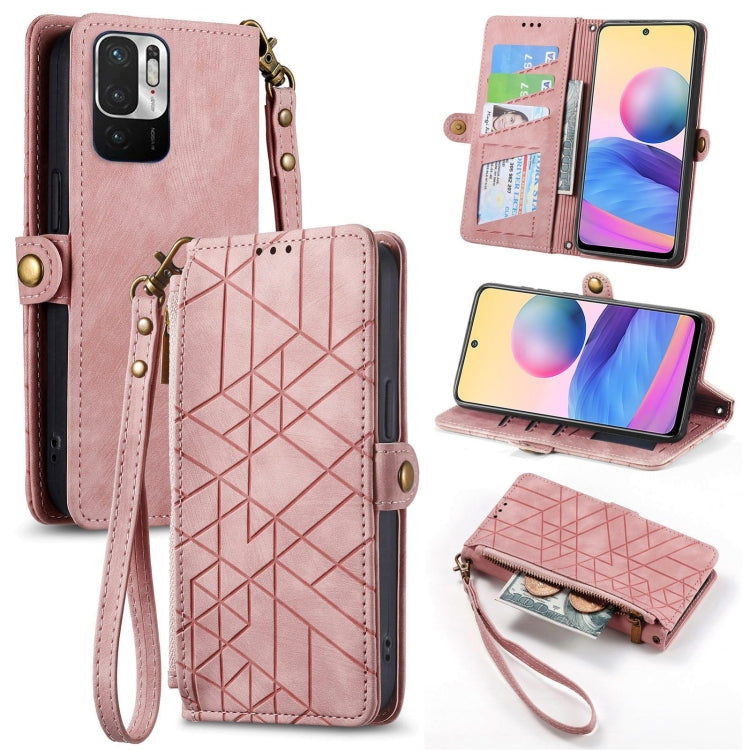 Portafoglio con cerniera geometrica Portafoglio in pelle con fibbia laterale, For Redmi Note 11 Pro 4G, For Xiaomi Redmi 10, For Xiaomi Redmi Note 10 5G, For Xiaomi Redmi Note 10 4G