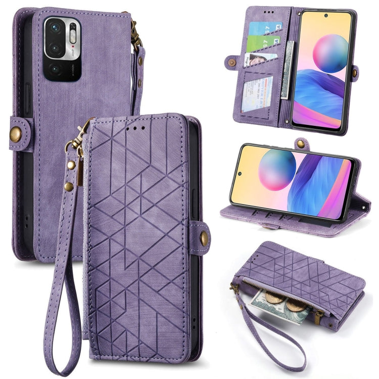 Portafoglio con cerniera geometrica Portafoglio in pelle con fibbia laterale, For Redmi Note 11 Pro 4G, For Xiaomi Redmi 10, For Xiaomi Redmi Note 10 5G, For Xiaomi Redmi Note 10 4G