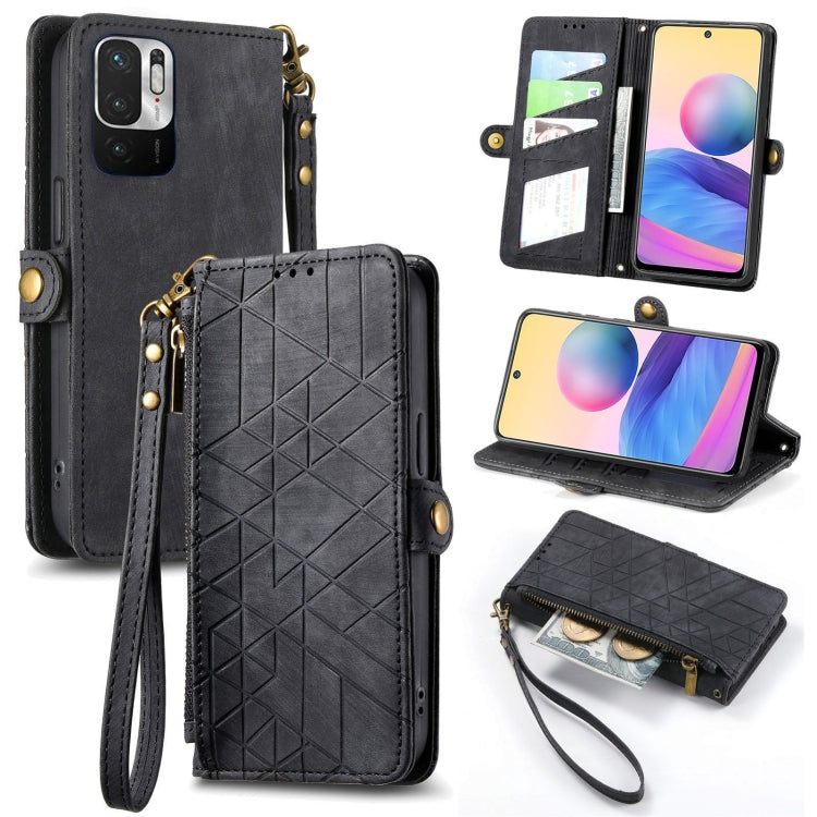 Portafoglio con cerniera geometrica Portafoglio in pelle con fibbia laterale, For Redmi Note 11 Pro 4G, For Xiaomi Redmi 10, For Xiaomi Redmi Note 10 5G, For Xiaomi Redmi Note 10 4G