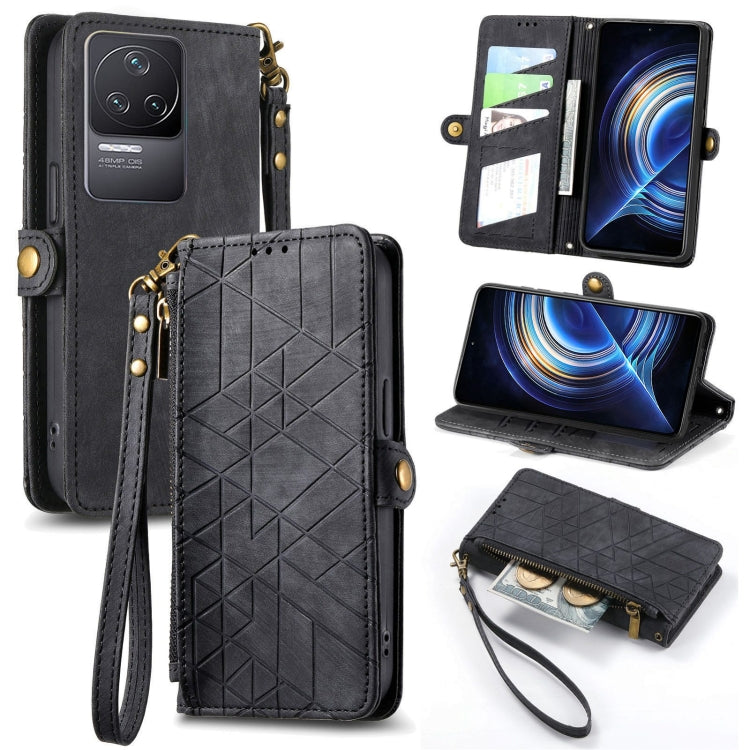 Portafoglio con cerniera geometrica Portafoglio in pelle con fibbia laterale, For Xiaomi Redmi Note 11SE, For Xiaomi Redmi 10A, For Xiaomi Redmi 10C, For Xiaomi Redmi K50