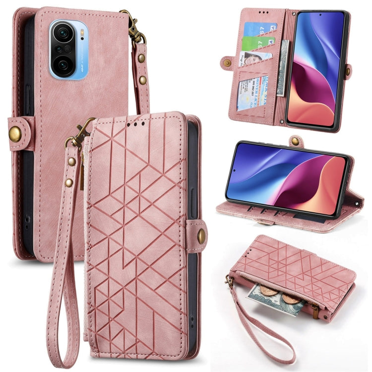Portafoglio con cerniera geometrica Portafoglio in pelle con fibbia laterale, For Xiaomi Redmi K40, For Xiaomi Redmi Note 9 4G, For Xiaomi Redmi 9A, For Xiaomi Redmi 9