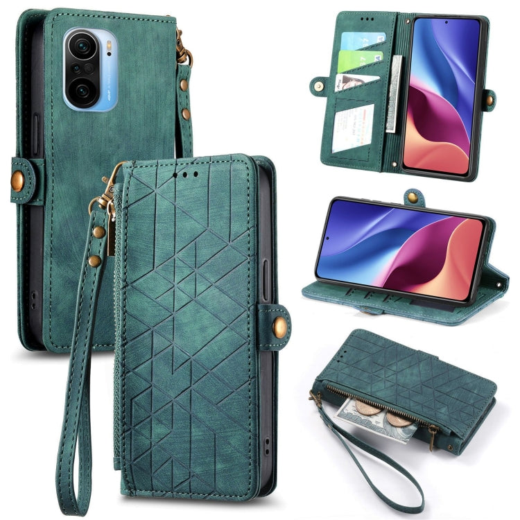 Portafoglio con cerniera geometrica Portafoglio in pelle con fibbia laterale, For Xiaomi Redmi K40, For Xiaomi Redmi Note 9 4G, For Xiaomi Redmi 9A, For Xiaomi Redmi 9