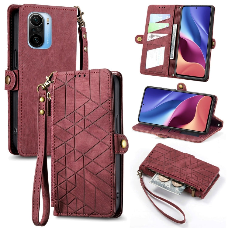 Portafoglio con cerniera geometrica Portafoglio in pelle con fibbia laterale, For Xiaomi Redmi K40, For Xiaomi Redmi Note 9 4G, For Xiaomi Redmi 9A, For Xiaomi Redmi 9