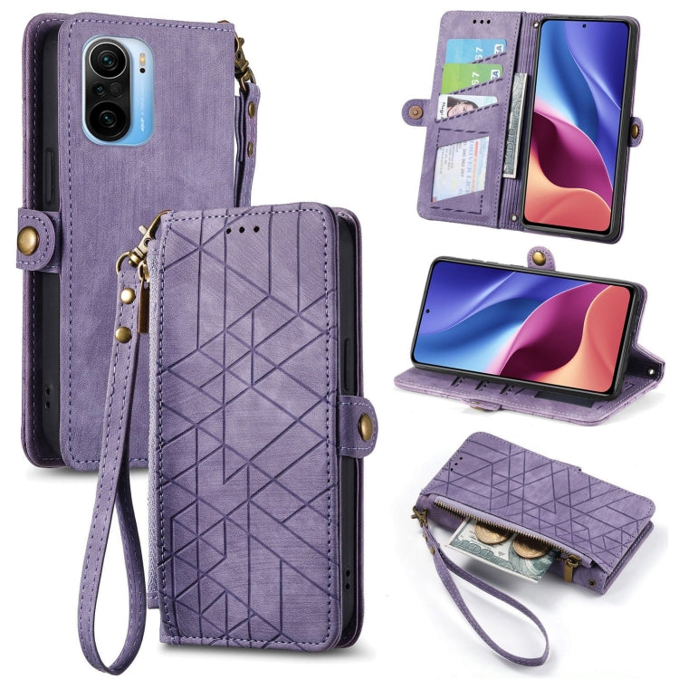 Portafoglio con cerniera geometrica Portafoglio in pelle con fibbia laterale, For Xiaomi Redmi K40, For Xiaomi Redmi Note 9 4G, For Xiaomi Redmi 9A, For Xiaomi Redmi 9
