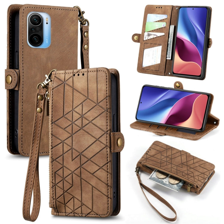 Portafoglio con cerniera geometrica Portafoglio in pelle con fibbia laterale, For Xiaomi Redmi K40, For Xiaomi Redmi Note 9 4G, For Xiaomi Redmi 9A, For Xiaomi Redmi 9