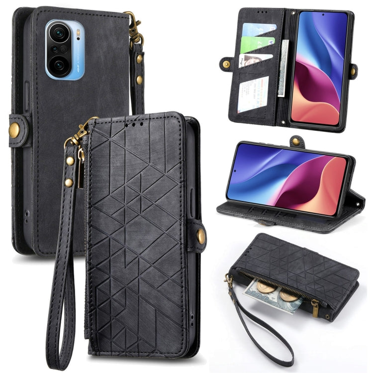 Portafoglio con cerniera geometrica Portafoglio in pelle con fibbia laterale, For Xiaomi Redmi K40, For Xiaomi Redmi Note 9 4G, For Xiaomi Redmi 9A, For Xiaomi Redmi 9