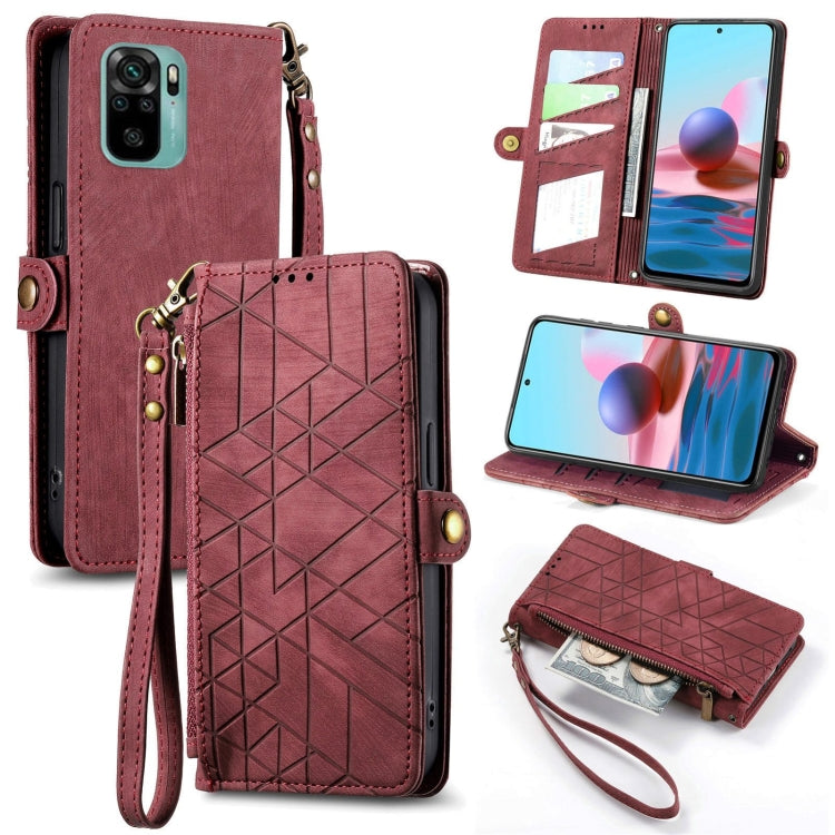 Portafoglio con cerniera geometrica Portafoglio in pelle con fibbia laterale, For Redmi Note 11 Pro 4G, For Xiaomi Redmi 10, For Xiaomi Redmi Note 10 5G, For Xiaomi Redmi Note 10 4G