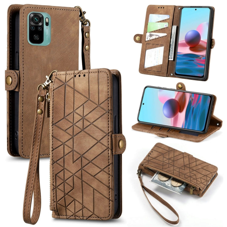Portafoglio con cerniera geometrica Portafoglio in pelle con fibbia laterale, For Redmi Note 11 Pro 4G, For Xiaomi Redmi 10, For Xiaomi Redmi Note 10 5G, For Xiaomi Redmi Note 10 4G