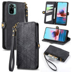 Portafoglio con cerniera geometrica Portafoglio in pelle con fibbia laterale, For Redmi Note 11 Pro 4G, For Xiaomi Redmi 10, For Xiaomi Redmi Note 10 5G, For Xiaomi Redmi Note 10 4G