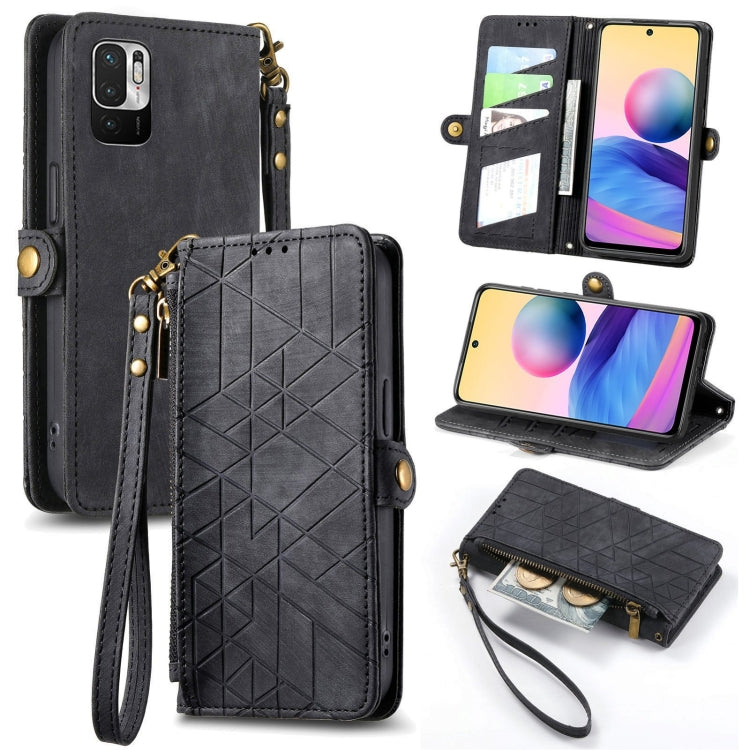 Portafoglio con cerniera geometrica Portafoglio in pelle con fibbia laterale, For Redmi Note 11 Pro 4G, For Xiaomi Redmi 10, For Xiaomi Redmi Note 10 5G, For Xiaomi Redmi Note 10 4G