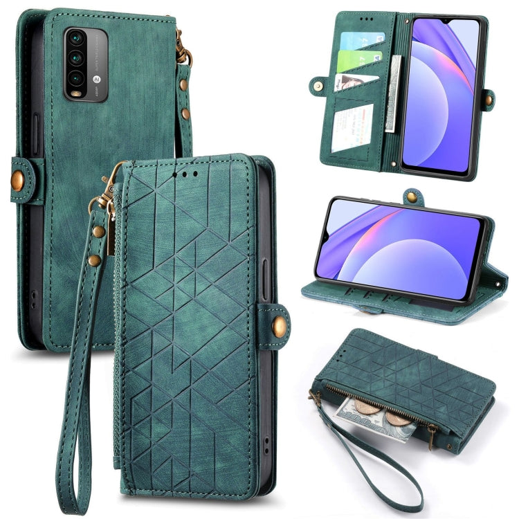 Portafoglio con cerniera geometrica Portafoglio in pelle con fibbia laterale, For Xiaomi Redmi K40, For Xiaomi Redmi Note 9 4G, For Xiaomi Redmi 9A, For Xiaomi Redmi 9