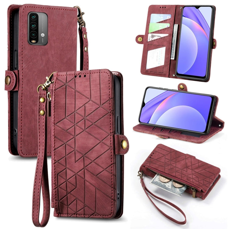 Portafoglio con cerniera geometrica Portafoglio in pelle con fibbia laterale, For Xiaomi Redmi K40, For Xiaomi Redmi Note 9 4G, For Xiaomi Redmi 9A, For Xiaomi Redmi 9