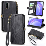 Portafoglio con cerniera geometrica Portafoglio in pelle con fibbia laterale, For Xiaomi Redmi K40, For Xiaomi Redmi Note 9 4G, For Xiaomi Redmi 9A, For Xiaomi Redmi 9
