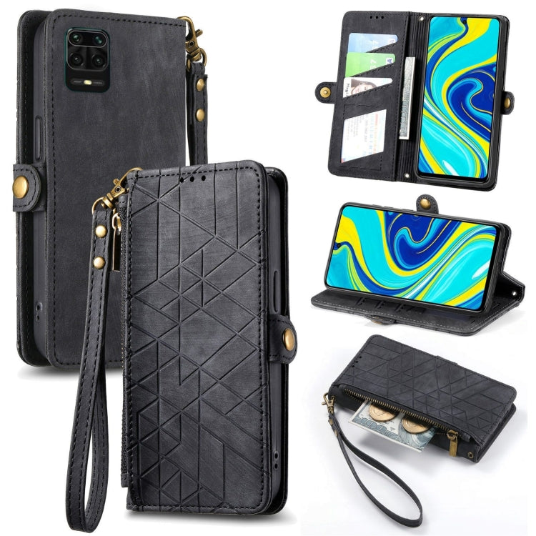 Portafoglio con cerniera geometrica Portafoglio in pelle con fibbia laterale, For Xiaomi Redmi 9C, For Xiaomi Redmi Note 9, For Xiaomi Redmi K30 Pro, For Xiaomi Redmi Note 9S