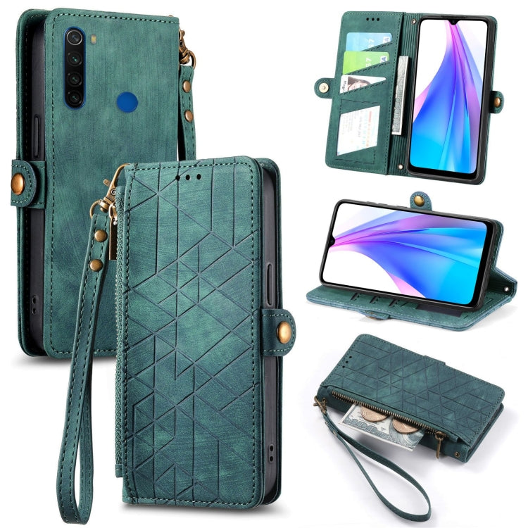 Portafoglio con cerniera geometrica Portafoglio in pelle con fibbia laterale, For Xiaomi Redmi K30, For Xiaomi Redmi Note 8T, For Xiaomi Redmi Note 8, For Xiaomi Redmi Note 8 Pro
