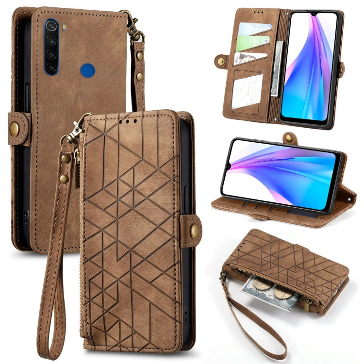 Portafoglio con cerniera geometrica Portafoglio in pelle con fibbia laterale, For Xiaomi Redmi K30, For Xiaomi Redmi Note 8T, For Xiaomi Redmi Note 8, For Xiaomi Redmi Note 8 Pro
