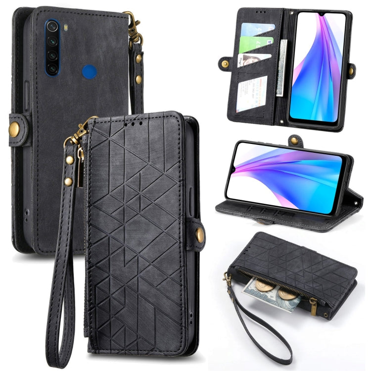 Portafoglio con cerniera geometrica Portafoglio in pelle con fibbia laterale, For Xiaomi Redmi K30, For Xiaomi Redmi Note 8T, For Xiaomi Redmi Note 8, For Xiaomi Redmi Note 8 Pro