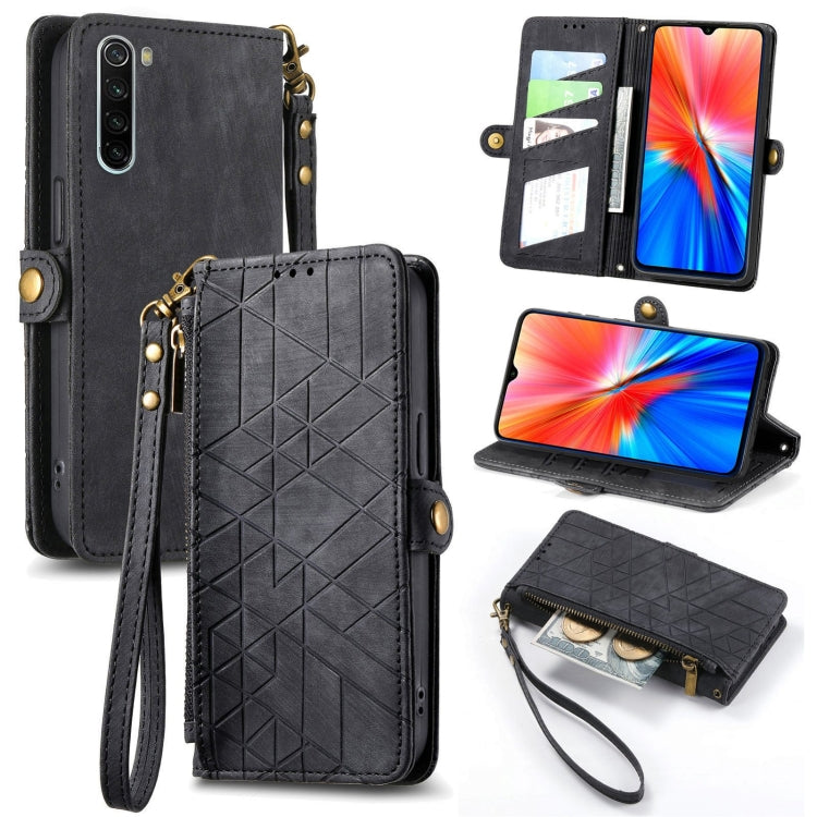 Portafoglio con cerniera geometrica Portafoglio in pelle con fibbia laterale, For Xiaomi Redmi K30, For Xiaomi Redmi Note 8T, For Xiaomi Redmi Note 8, For Xiaomi Redmi Note 8 Pro