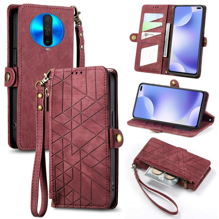 Portafoglio con cerniera geometrica Portafoglio in pelle con fibbia laterale, For Xiaomi Redmi K30, For Xiaomi Redmi Note 8T, For Xiaomi Redmi Note 8, For Xiaomi Redmi Note 8 Pro