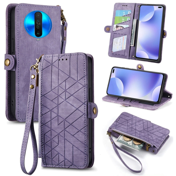 Portafoglio con cerniera geometrica Portafoglio in pelle con fibbia laterale, For Xiaomi Redmi K30, For Xiaomi Redmi Note 8T, For Xiaomi Redmi Note 8, For Xiaomi Redmi Note 8 Pro