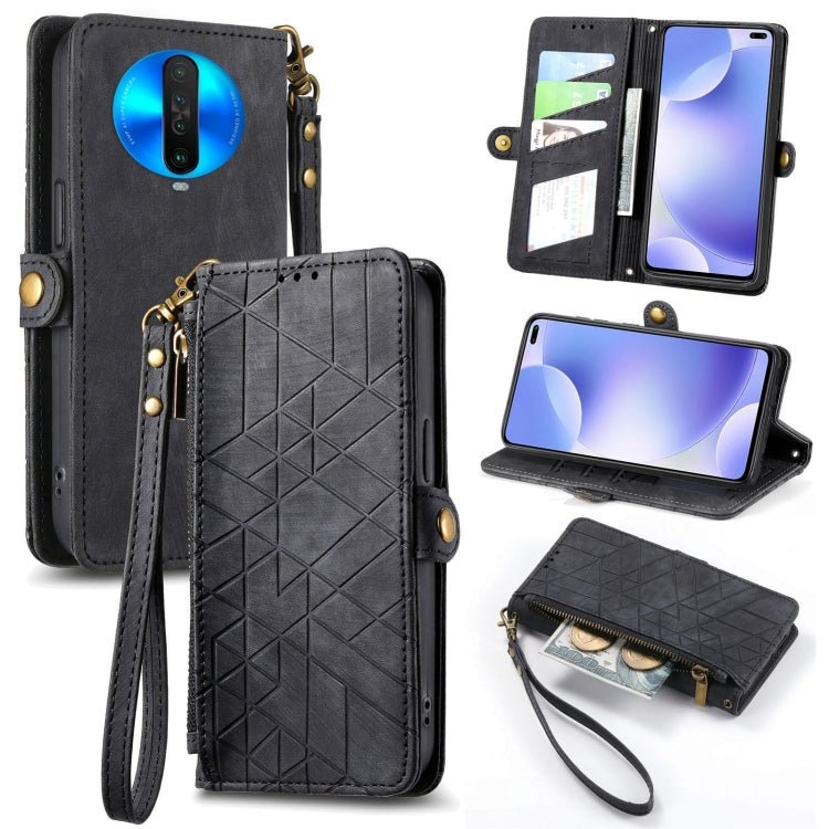 Portafoglio con cerniera geometrica Portafoglio in pelle con fibbia laterale, For Xiaomi Redmi K30, For Xiaomi Redmi Note 8T, For Xiaomi Redmi Note 8, For Xiaomi Redmi Note 8 Pro