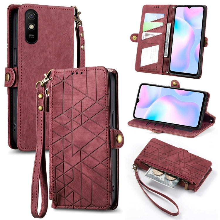 Portafoglio con cerniera geometrica Portafoglio in pelle con fibbia laterale, For Xiaomi Redmi K40, For Xiaomi Redmi Note 9 4G, For Xiaomi Redmi 9A, For Xiaomi Redmi 9