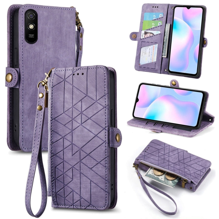 Portafoglio con cerniera geometrica Portafoglio in pelle con fibbia laterale, For Xiaomi Redmi K40, For Xiaomi Redmi Note 9 4G, For Xiaomi Redmi 9A, For Xiaomi Redmi 9